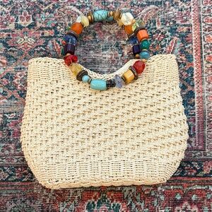 Capelli straworld Inc Handcrafted Woven straw handbag Multicolor Beaded Handle